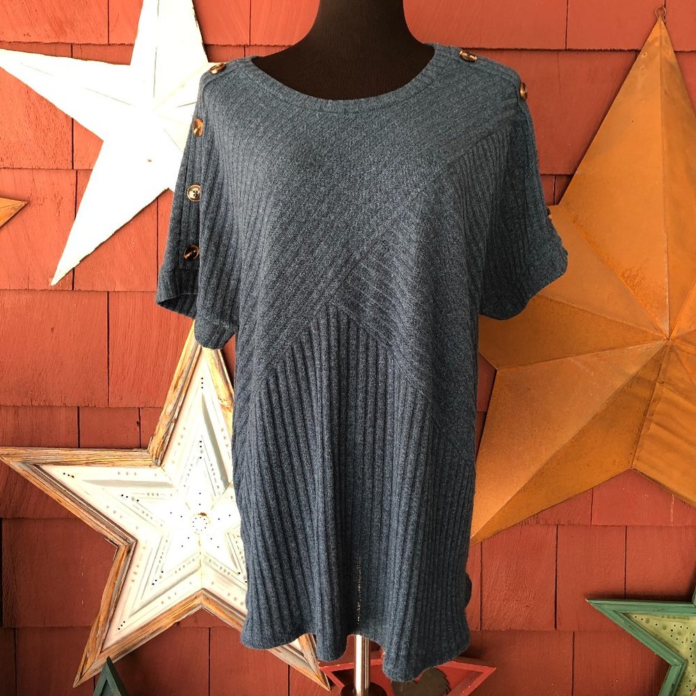 Womens Per Seption Blue Sweater Knit Top Size XL